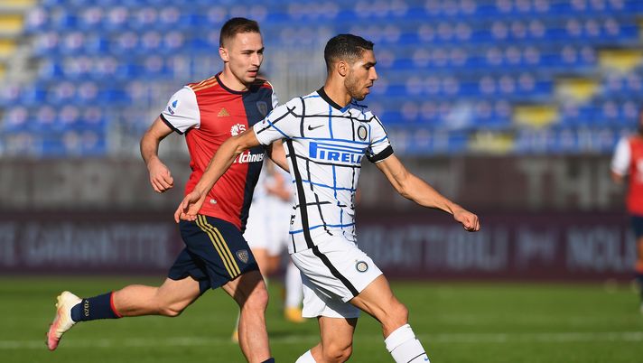 CAGLIARI, ITALY - DECEMBER 13: Achraf Hakimi of FC Internazionale in action during the Serie A match between Cagliari Calcio and FC Internazionale at Sardegna Arena on December 13, 2020 in Cagliari, Italy. (Photo by Claudio Villa - Inter/Inter via Getty Images) CAGLIARI, ITALY - DECEMBER 13: Achraf Hakimi of FC Internazionale in action during the Serie A match between Cagliari Calcio and FC Internazionale at Sardegna Arena on December 13, 2020 in Cagliari, Italy. (Photo by Claudio Villa - Inter/Inter via Getty Images)