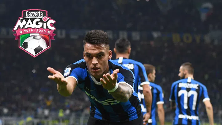 MILAN, ITALY - OCTOBER 06:  Lautaro Martinez of FC Internazionale celebrates after scoring the goal  during the Serie A match between FC Internazionale and Juventus at Stadio Giuseppe Meazza on October 6, 2019 in Milan, Italy.  (Photo by Claudio Villa - Inter/Inter via Getty Images)