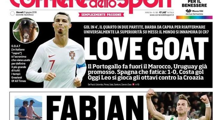 Prima Pagina, Corriere dello Sport: “Fabian è a Napoli. Love Goat. Parma rischia la A, il Palermo ora spera…” 