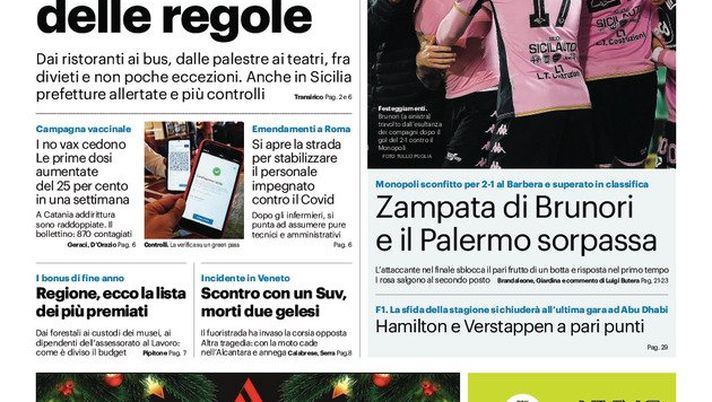 Prima Pagina, Giornale di Sicilia: “Via al doppio green pass” - immagine 1