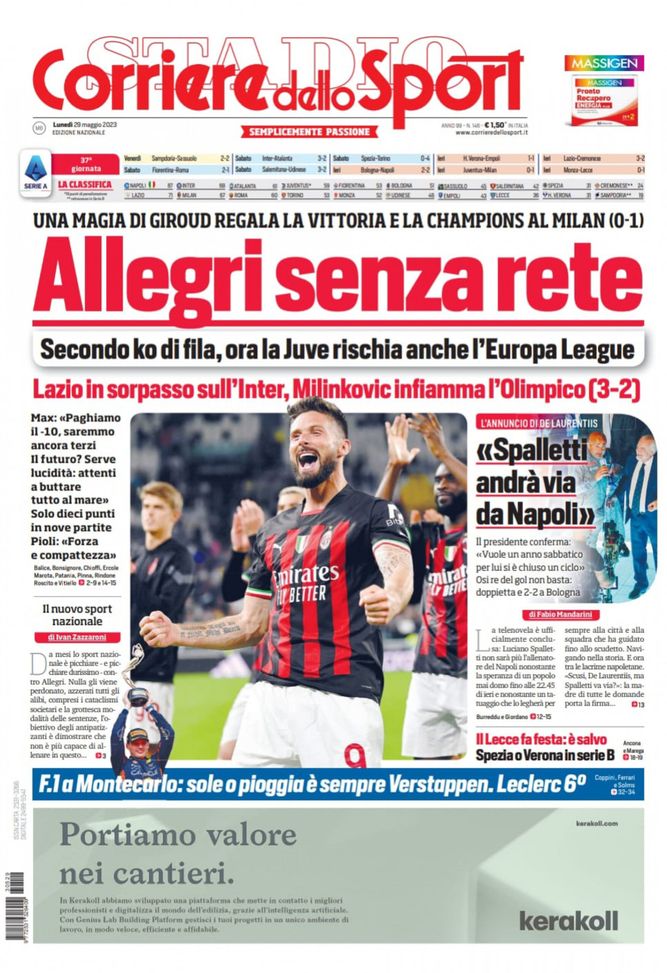 EDICOLA CDS – Allegri senza rete, la Juventus rischia anche l’Europa League - immagine 1