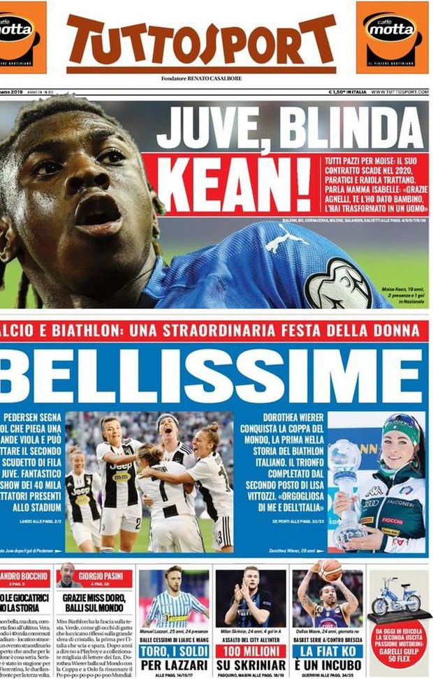 Prima Pagina, Tuttosport: “Bellissime. Juve, blinda Kean! 100 milioni su Skriniar” Prima Pagina, Tuttosport: “Bellissime. Juve, blinda Kean! 100 milioni su Skriniar”