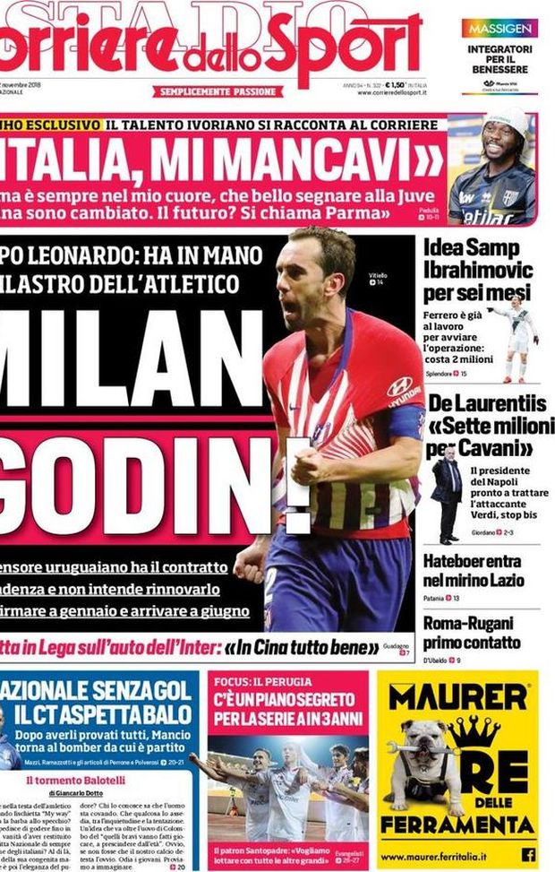 Prima Pagina, Corriere dello Sport: “Milan Godin! Idea Samp, Ibrahimovic. Roma-Rugani, primo contatto…” Prima Pagina, Corriere dello Sport: “Milan Godin! Idea Samp, Ibrahimovic. Roma-Rugani, primo contatto…”