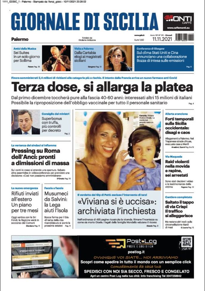 Prima Pagina, Giornale di Sicilia: “Terza dose, si allarga la platea” Prima Pagina, Giornale di Sicilia: “Terza dose, si allarga la platea” - immagine 1