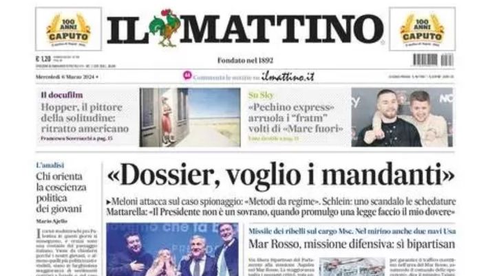 PRIMA PAGINA IL MATTINO OGGI