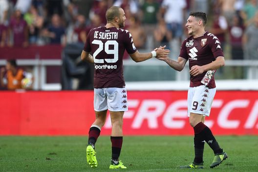 TURIN, ITALY - AUGUST 27: Andrea Belotti (R) of Torino FC celebrates after scoring a goal with team mate Lorenzo De Silvestri during the Serie A match between Torino FC and US Sassuolo FC at Stadio Olimpico Grande Torino on August 27, 2017 in Turin, Italy. (Photo by Valerio Pennicino/Getty Images) TURIN, ITALY - AUGUST 27: Andrea Belotti (R) of Torino FC celebrates after scoring a goal with team mate Lorenzo De Silvestri during the Serie A match between Torino FC and US Sassuolo FC at Stadio Olimpico Grande Torino on August 27, 2017 in Turin, Italy. (Photo by Valerio Pennicino/Getty Images)