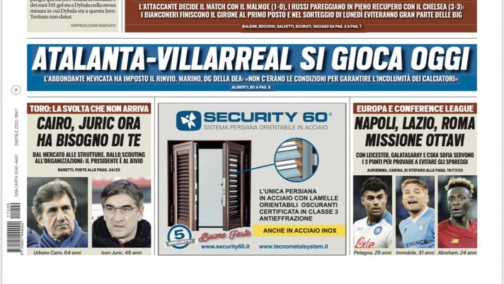 Prima Pagina, Tuttosport: “Regali Juve. Atalanta-Villarreal si gioca oggi” Prima Pagina, Tuttosport: “Regali Juve. Atalanta-Villarreal si gioca oggi” - immagine 1