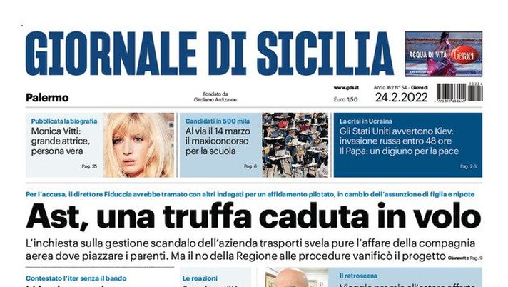 Prima Pagina, Giornale di Sicilia: “Ast, una truffa caduta in volo” - immagine 1