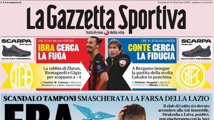 La Prima pagine de 'La Gazzetta dello Sport', in edicola oggi 8 novembre 2020 