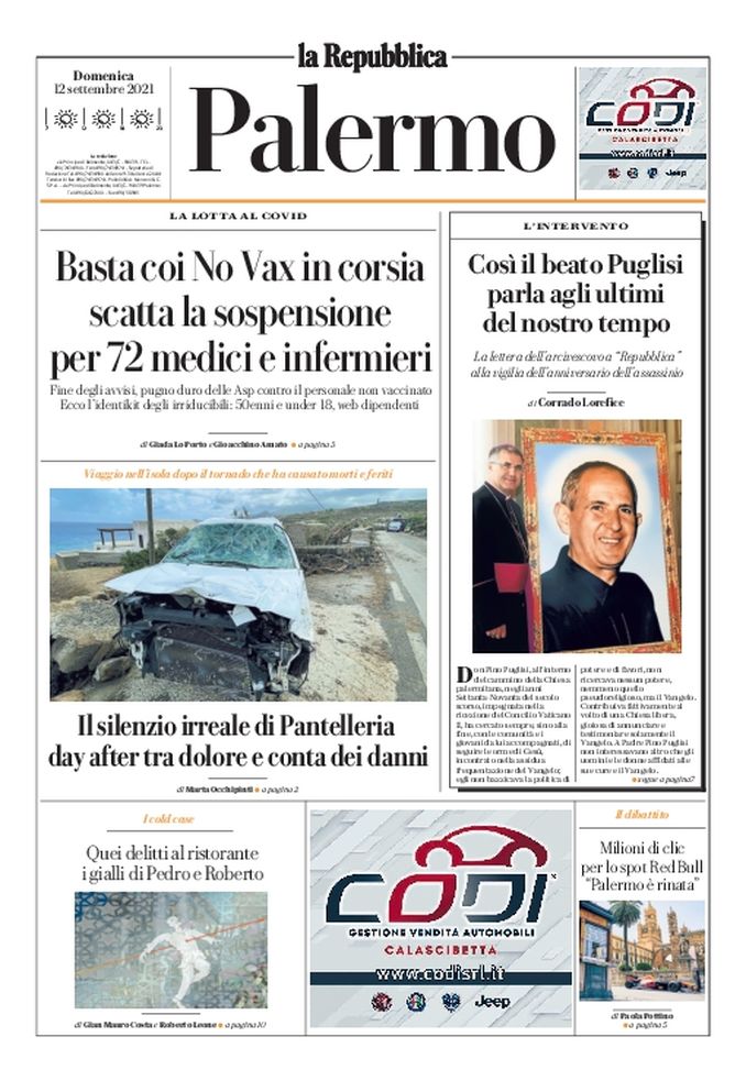 Prima Pagina, La Repubblica-Palermo: “Basta coi No Vax in corsia” Prima Pagina, La Repubblica-Palermo: “Basta coi No Vax in corsia”