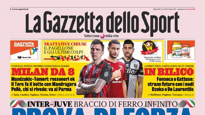 Prima Pagina, La Gazzetta dello Sport: “Prova di forza. Milan da 8. Fonseca e Gattuso in bilico” Prima Pagina, La Gazzetta dello Sport: “Prova di forza. Milan da 8. Fonseca e Gattuso in bilico”