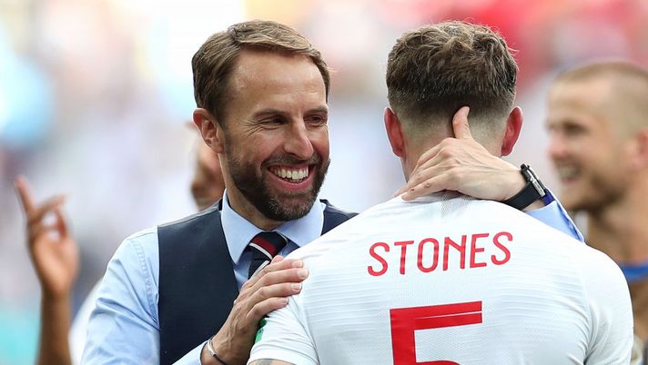 NIZHNY NOVGOROD, RUSSIA - JUNE 24: Gareth Southgate, Manager of England and John Stones of England celebrate following their sides victory in the 2018 FIFA World Cup Russia group G match between England and Panama at Nizhny Novgorod Stadium on June 24, 2018 in Nizhny Novgorod, Russia. (Photo by Alex Morton/Getty Images) NIZHNY NOVGOROD, RUSSIA - JUNE 24: Gareth Southgate, Manager of England and John Stones of England celebrate following their sides victory in the 2018 FIFA World Cup Russia group G match between England and Panama at Nizhny Novgorod Stadium on June 24, 2018 in Nizhny Novgorod, Russia. (Photo by Alex Morton/Getty Images)