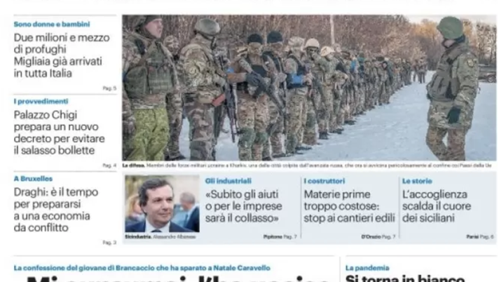 Prima Pagina, Giornale di Sicilia: “La guerra alle porte della Ue” prima pagina