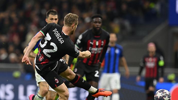 MILAN, ITALY - MAY 10: Tommaso Pobega of AC Milan in action during the UEFA Champions League semi-final first leg match between AC Milan and FC Internazionale at San Siro on May 10, 2023 in Milan, Italy. (Photo by Claudio Villa/AC Milan via Getty Images) Champions League, il bilancio di Pobega: “Derby persi a malincuore” - immagine 1