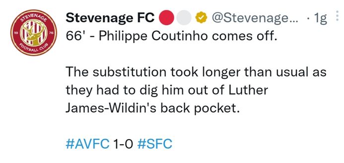 Lo Stevenage elimina l’Aston Villa e deride Coutinho: tweet “Bisogna toglierlo dalle tasche di Wildin”- immagine 2