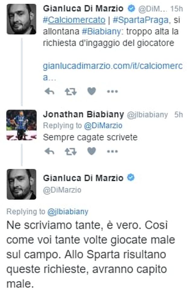 Biabiany contro Gianluca Di Marzio: Foto da Twitter 