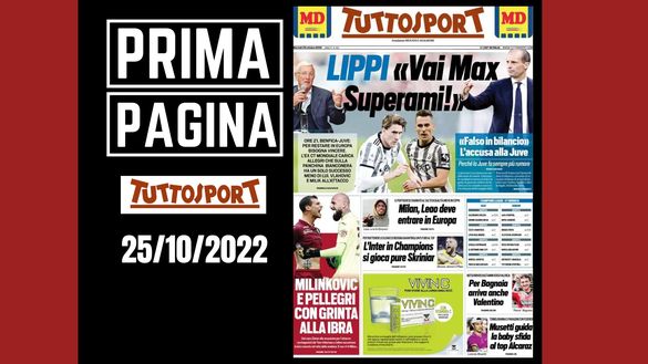 La prima pagina di 'Tuttosport', in edicola oggi, 25-10-2022 Tuttosport