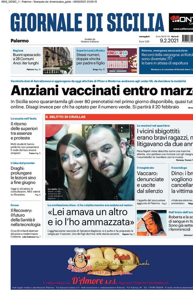Prima Pagina, Giornale di Sicilia: “Anziani vaccinati entro marzo. Si partirà il 20 febbraio” Prima Pagina, Giornale di Sicilia: “Anziani vaccinati entro marzo. Si partirà il 20 febbraio”