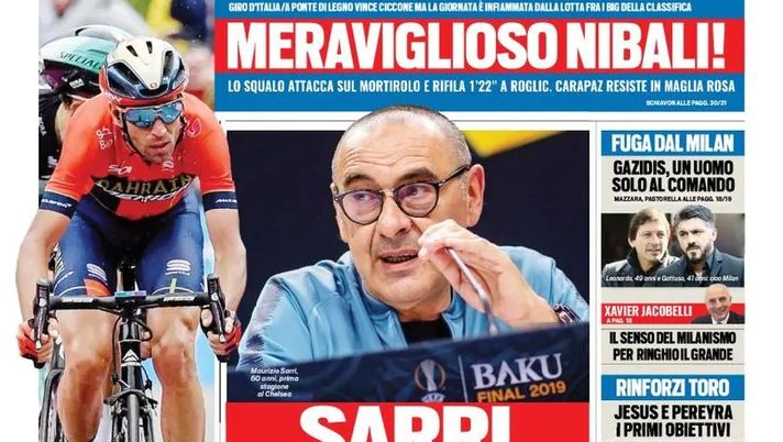Prima Pagina, Tuttosport: “Sarri si gioca la Juve. Fuga dal Milan. Gasp-Atalanta, sì” 