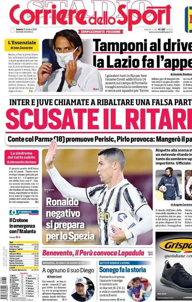 Milan Sui Media Le Prime Pagine Dei Giornali Di Oggi 31102020