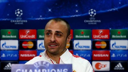 LEVERKUSEN, GERMANY - NOVEMBER 25: Dimitar Berbatov of Monaco attends a press conference ahead of their UEFA Champions League Group C match between Bayer Leverkusen and AS Monaco at BayArena on November 25, 2014 in Leverkusen, Germany. (Photo by Christof Koepsel/Bongarts/Getty Images)