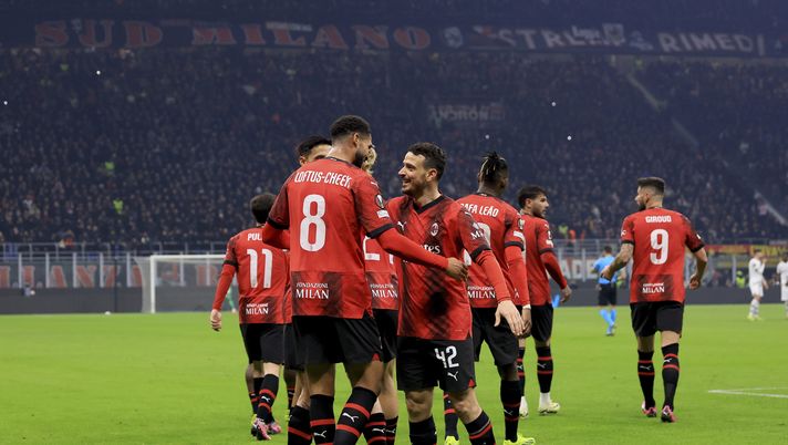 Alessandro Florenzi (difensore AC Milan), qui esulta per la vittoria in Milan-Rennes 3-0 (Europa League 2023-2024) | News (Getty Images) Alessandro Florenzi AC Milan Milan-Rennes 3-0 Europa League 2023-2024