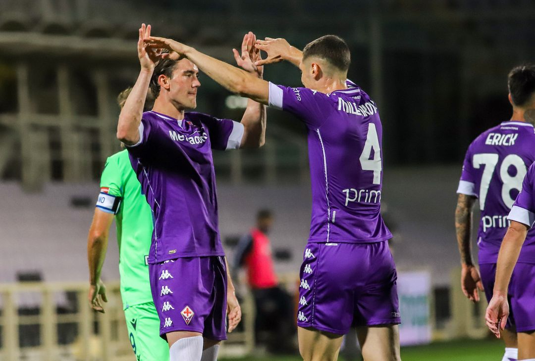  GERMOGLI PH: 8 MAGGIO 2021 FIRENZE STADIO ARTEMIO FRANCHI SERIE A FIORENTINA VS LAZIO NELLA FOTO ESULTANZA GOL VLAHOVIC MILENKOVIC 