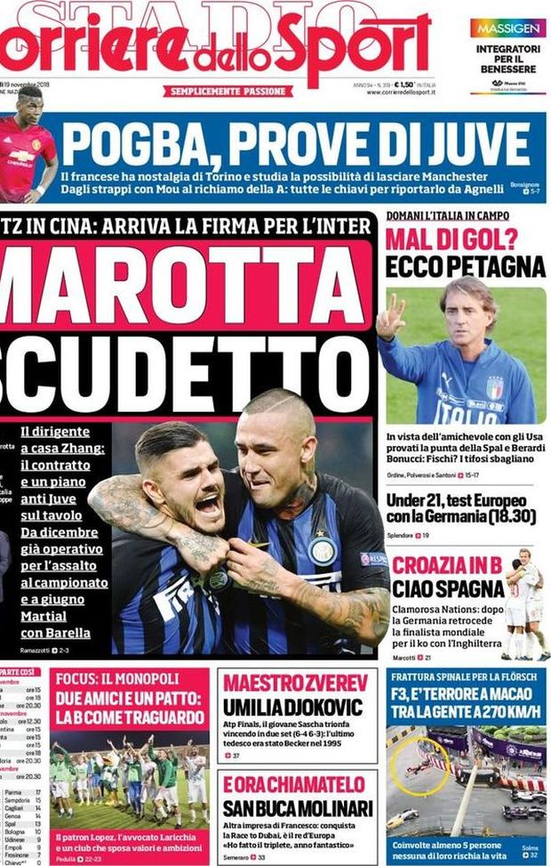Prima Pagina, Corriere dello Sport: “Marotta scudetto. Pogba, prove di Juve. Mal di gol? Ecco Petagna…” Prima Pagina, Corriere dello Sport: “Marotta scudetto. Pogba, prove di Juve. Mal di gol? Ecco Petagna…”
