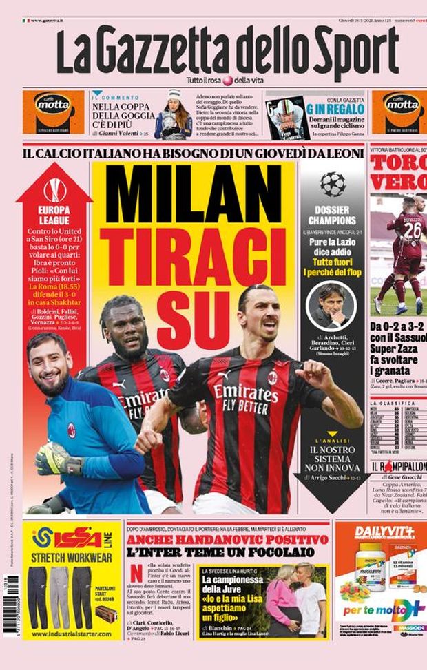 Prima Pagina, La Gazzetta dello Sport: “Milan, tiraci su. Il calcio italiano ha bisogno di un giovedì da leoni” Prima Pagina, La Gazzetta dello Sport: “Milan, tiraci su. Il calcio italiano ha bisogno di un giovedì da leoni”