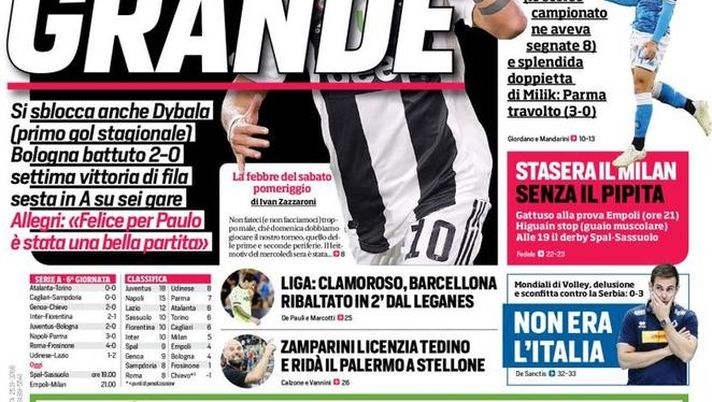 Prima Pagina, Corriere dello Sport: “Joya grande. Ossigeno per DiFra. Bomber Insigne. Zamparini ridà il Palermo a Stellone” Prima Pagina, Corriere dello Sport: “Joya grande. Ossigeno per DiFra. Bomber Insigne. Zamparini ridà il Palermo a Stellone”