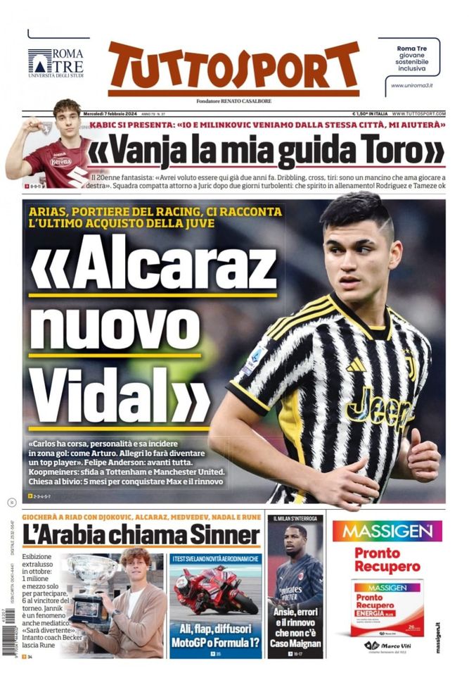 EDICOLA TS – Arias, il portiere del Racing: “Alcaraz nuovo Vidal” - immagine 1