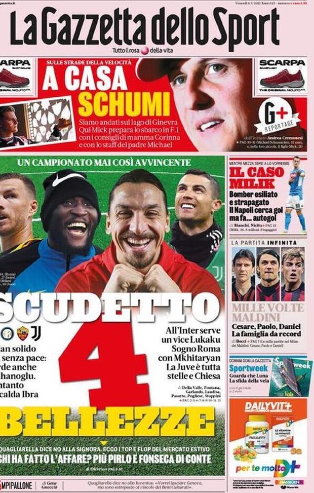 La prima pagina della Gazzetta dello Sport, in edicola oggi, 8 gennaio 2021 