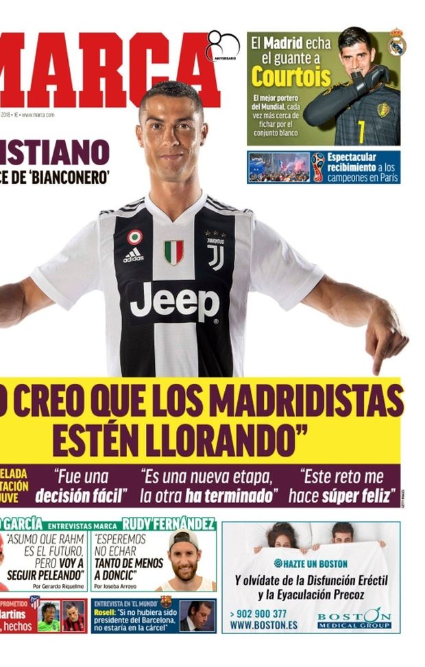 Prima Pagina, Marca: “Non credo che i madrileni stiano piangendo. Il Real getta il guanto a Courtois…” Prima Pagina, Marca: “Non credo che i madrileni stiano piangendo. Il Real getta il guanto a Courtois…”