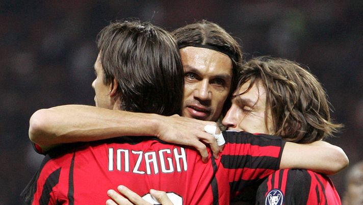 Inzaghi, Maldini e Pirlo con la maglia del Milan (credits Getty Images) 