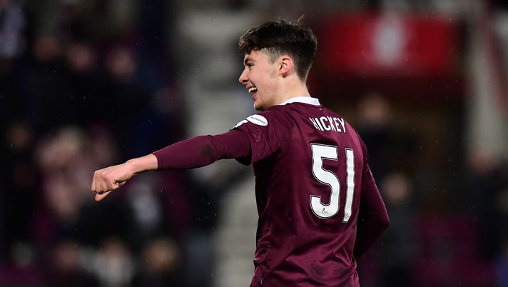 EDINBURGH, SCOTLAND - FEBRUARY 29: Aaron Hickey of Hearts celebrate at the final whistle during the Scottish Cup Quarter Final match between Hearts and Rangers at Tynecastle Park on February 29, 2020 in Edinburgh, Scotland. (Photo by Mark Runnacles/Getty Images) EDINBURGH, SCOTLAND - FEBRUARY 29: Aaron Hickey of Hearts celebrate at the final whistle during the Scottish Cup Quarter Final match between Hearts and Rangers at Tynecastle Park on February 29, 2020 in Edinburgh, Scotland. (Photo by Mark Runnacles/Getty Images)