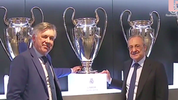 VIDEO Real Madrid, riecco Ancelotti: abbracci e foto davanti alla Decima con Florentino Perez
