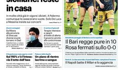 Prima Pagina, Giornale di Sicilia: “Il Bari regge pure in 10. Deludente pareggio”