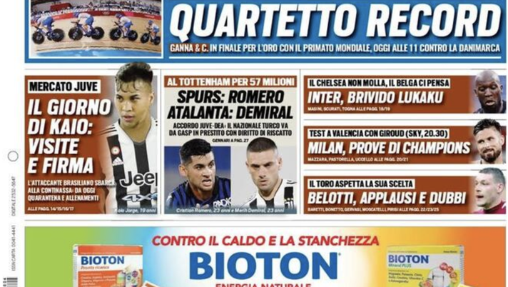 Prima Pagina, Tuttosport: “Il giorno di Kaio Jorge. Spurs-Romero, Atalanta-Demiral”  Prima Pagina, Tuttosport: “Il giorno di Kaio Jorge. Spurs-Romero, Atalanta-Demiral”