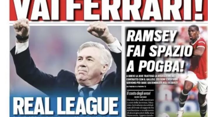 Prima Pagina, Tuttosport: “Real League. Ramsey fai spazio a Pogba!” Prima Pagina, Tuttosport: “Real League. Ramsey fai spazio a Pogba!” - immagine 1