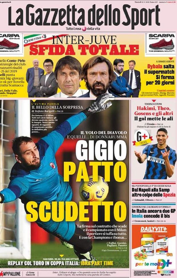 La Gazzetta dello Sport, la prima pagina di oggi, martedì 12 gennaio 2021 La Gazzetta dello Sport, la prima pagina di oggi, martedì 12 gennaio 2021