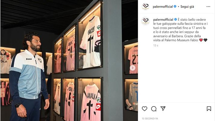 FOTO Palermo-Frosinone, il tecnico Fabio Grosso fa visita al Museum del “Barbera”  Palermo