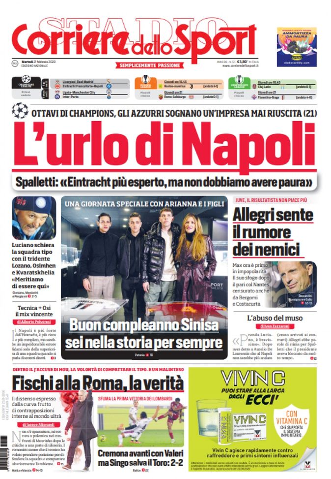 EDICOLA / CdS: L’Urlo di Napoli, Spalletti sogna impresa. Allegri, il rumore dei nemici EDICOLA / CdS: L’Urlo di Napoli, Spalletti sogna impresa. Allegri, il rumore dei nemici - immagine 1