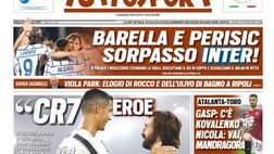 Prima Pagina, Tuttosport: “CR7 eroe Juve. Barella e Perisic, sorpasso Inter!”