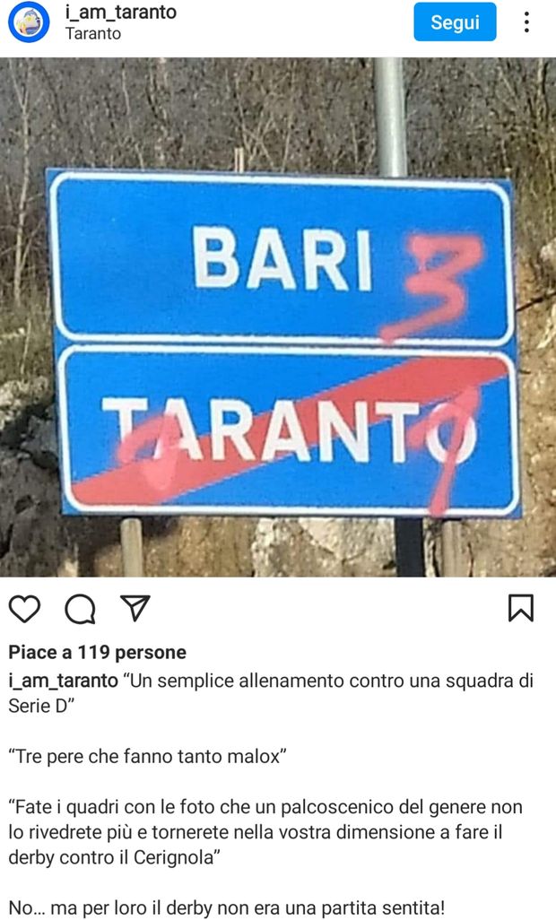 I cartelli stradali violati: i tarantini “Mettete questa foto negli spogliatoi!”- immagine 2