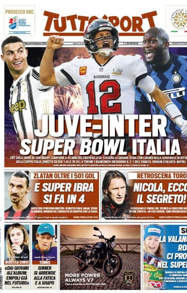 Prima Pagina, Tuttosport: “Juve-Inter, Super Bowl Italia. E super Ibra si fa in 4” Prima Pagina, Tuttosport: “Juve-Inter, Super Bowl Italia. E super Ibra si fa in 4”