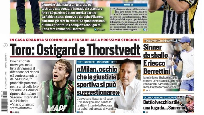 EDICOLA TS / Inter fuori dalla Champions: gode il Cholo! - immagine 1