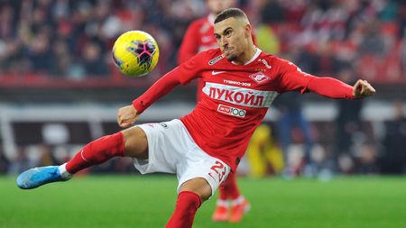 MOSCOW, RUSSIA - NOVEMBER 04: Jordan Larsson of FC Spartak Moscow in action during the Russian Premier League match between FC Spartak Moscow and FC Arsenal Tula at Otkrytie Arena stadium on November 4, 2019 in Moscow, Russia. (Photo by Epsilon/Getty Images)