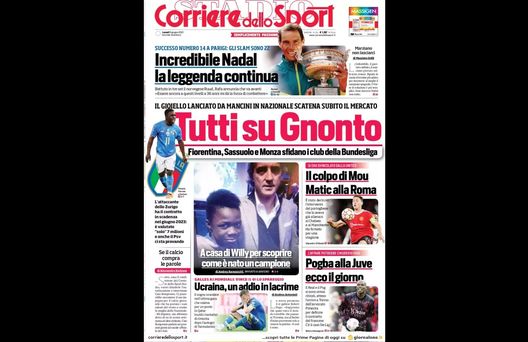 Prima Pagina, Corriere dello Sport: “Tutti su Gnonto. Ucraina, addio in lacrime” Prima Pagina