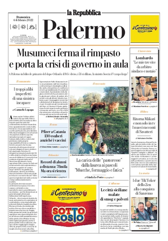 Prima Pagina, La Repubblica-Palermo: “Musumeci porta la crisi di governo in aula”  Prima Pagina, La Repubblica-Palermo: “Musumeci porta la crisi di governo in aula” - immagine 1