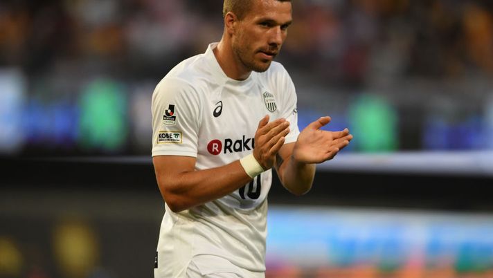 SENDAI, JAPAN - JULY 22: Lukas Podolski of Vissel Kobe in action during the preseason friendly match between Vegalta Sendai and Vissel Kobe at Yurtec Stadium Sendai on July 22, 2017 in Sendai, Miyagi, Japan. (Photo by Etsuo Hara/Getty Images) SENDAI, JAPAN - JULY 22: Lukas Podolski of Vissel Kobe in action during the preseason friendly match between Vegalta Sendai and Vissel Kobe at Yurtec Stadium Sendai on July 22, 2017 in Sendai, Miyagi, Japan. (Photo by Etsuo Hara/Getty Images)